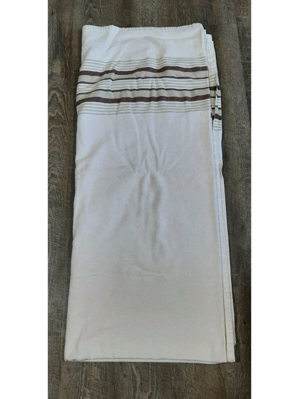 Flannel Brown White Stripe Flat Top Sheet Full Size Vintage 72 x 86 Warm Snug